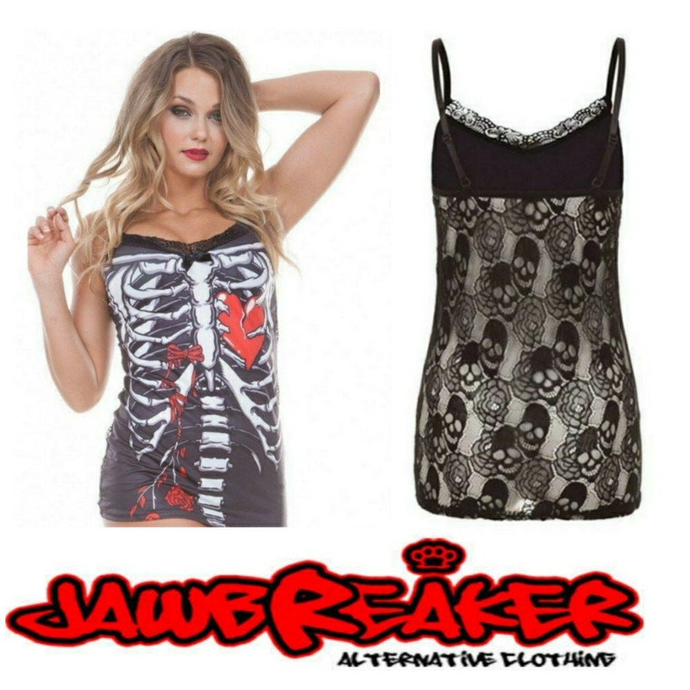 SKELETON HEART" CAMI BY JAWBREAKER (BLACK)